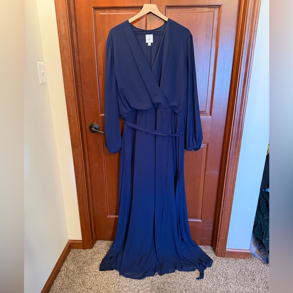 Elegant Long Sleeve Blue Maxi Dress